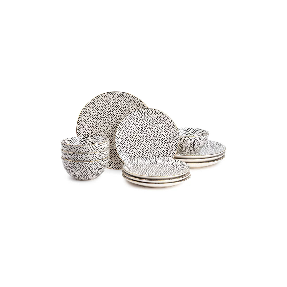 Thyme & Table Dinnerware Black & White Dot Stoneware, 12 Piece Set