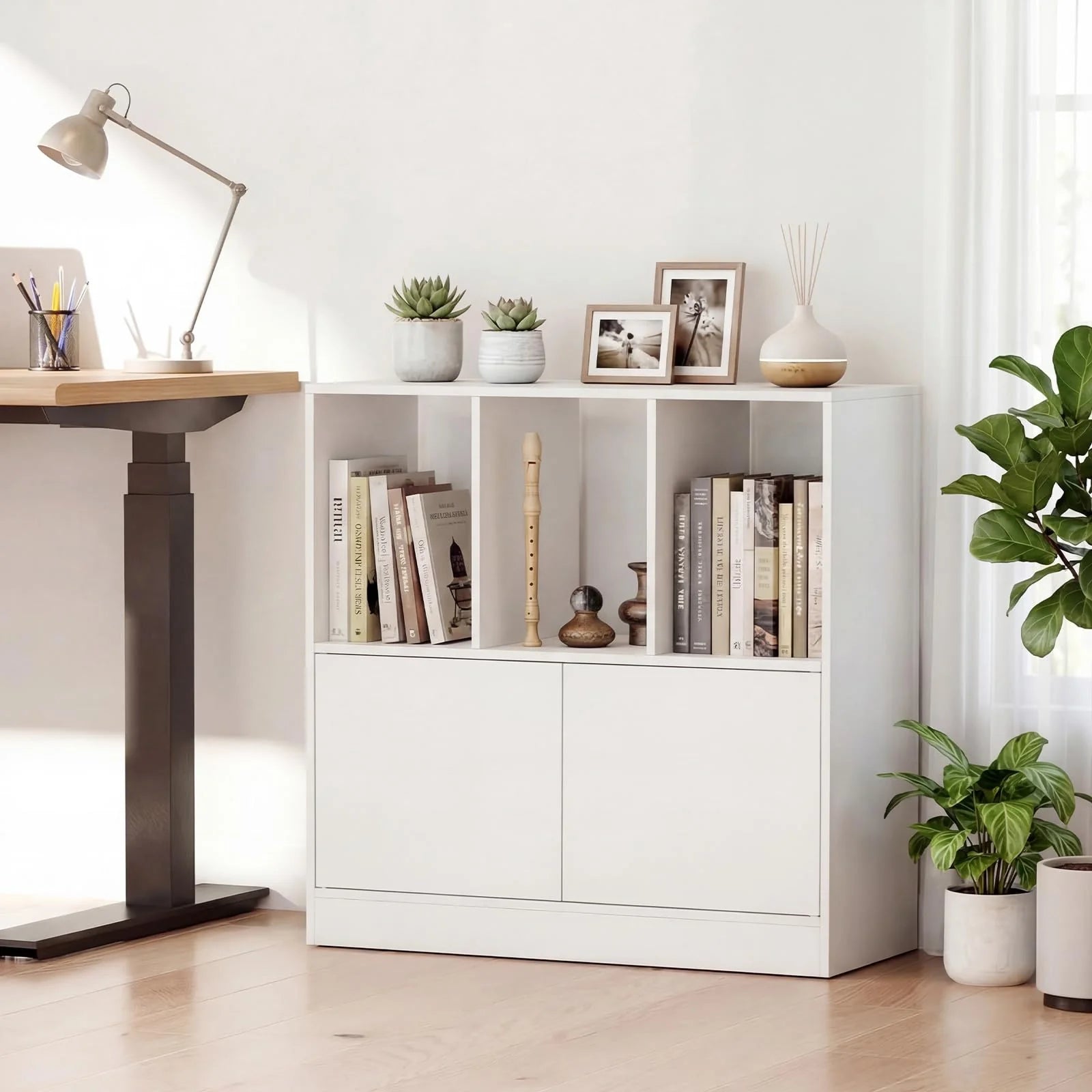Tangkula 3-Cube Bookcase with Cabinet for Study Home Office Living Room