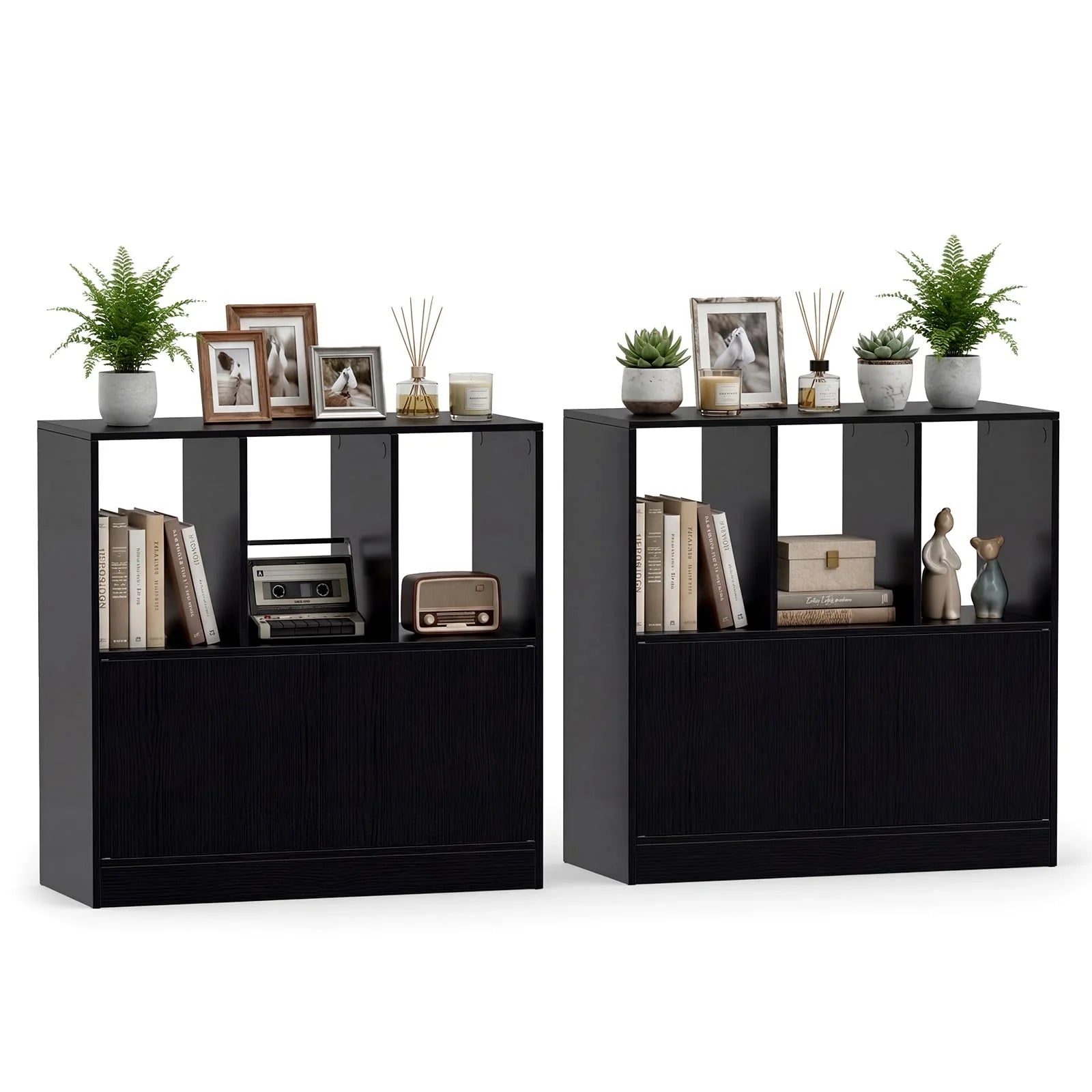 Tangkula 3-Cube Bookcase with Cabinet for Study Home Office Living Room