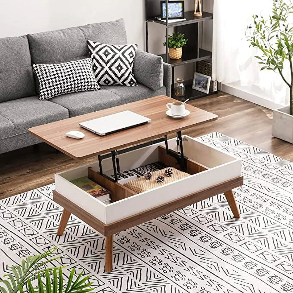 Bidiso Lift Top Coffee Table, Easy - to - Assembly Center Table with Hidden Storage Compartment, Modern Lift Tabletop Dining Table for Living Room Reception/Home Office, Grey Walnut