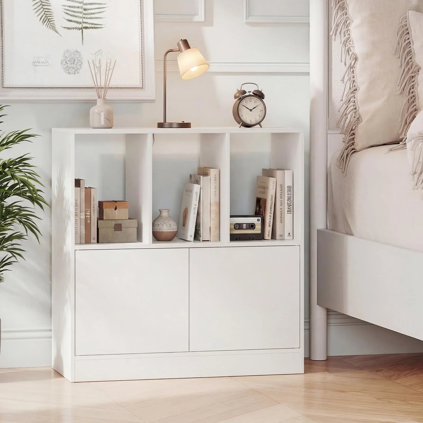 Tangkula 3-Cube Bookcase with Cabinet for Study Home Office Living Room