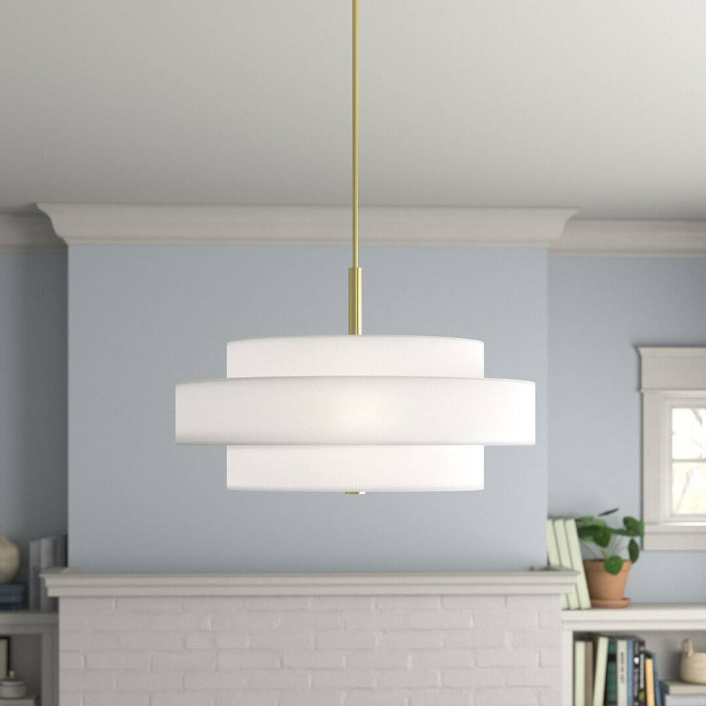 Paquette 5 - Light Shaded Drum Chandelier Andover Mills Shade Color: Off-White, Finish: Satin Brass