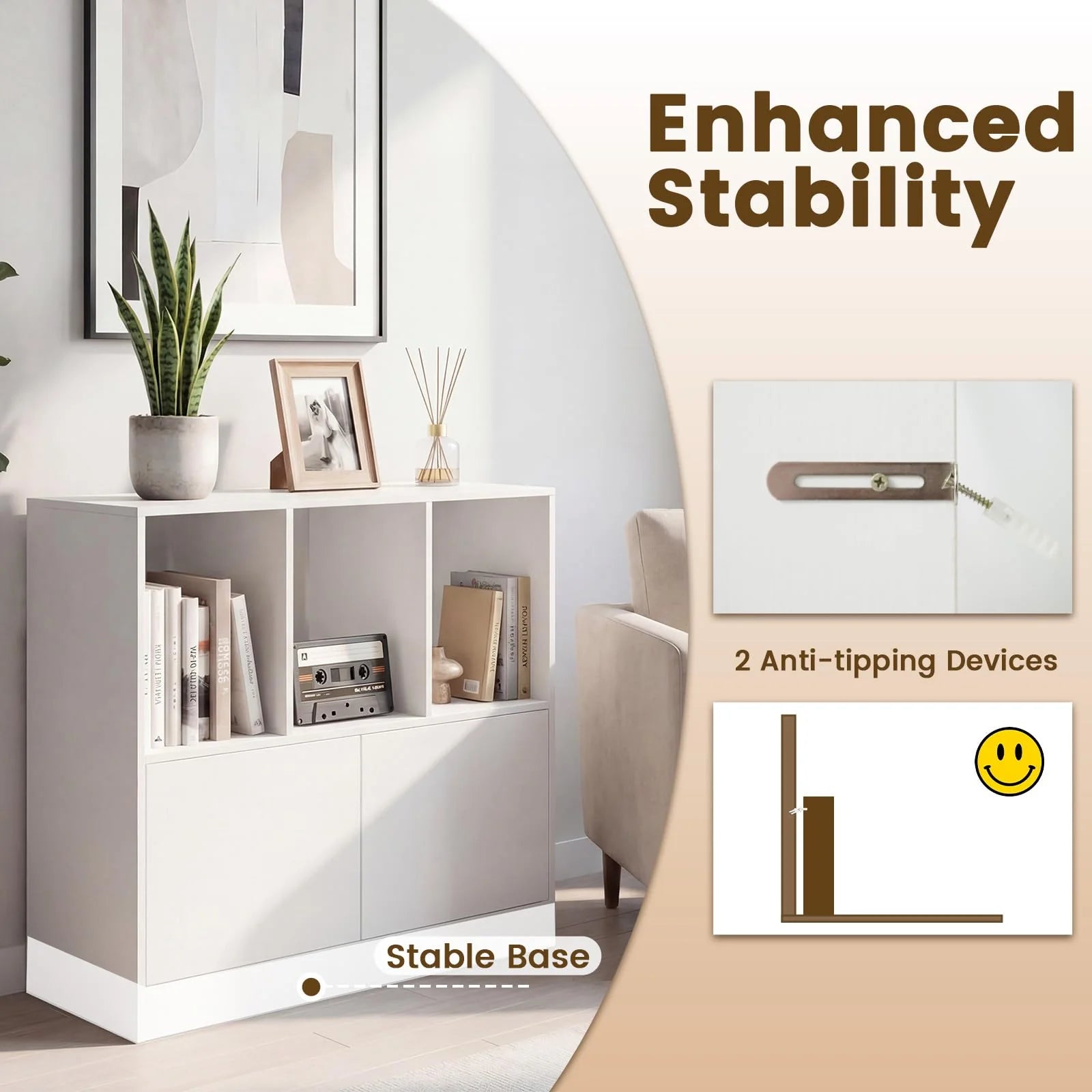 Tangkula 3-Cube Bookcase with Cabinet for Study Home Office Living Room