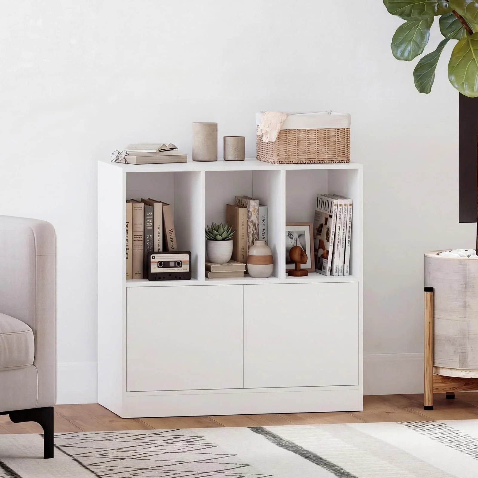 Tangkula 3-Cube Bookcase with Cabinet for Study Home Office Living Room