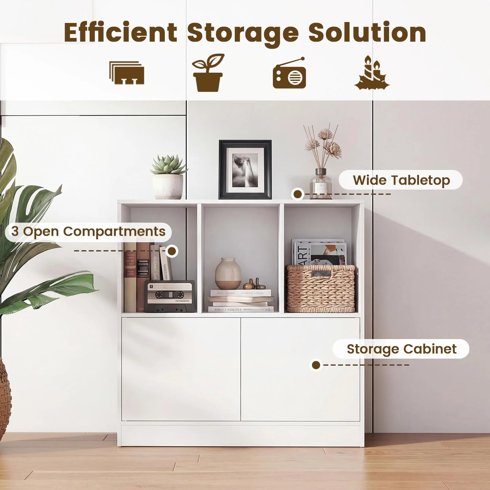 Tangkula 3-Cube Bookcase with Cabinet for Study Home Office Living Room